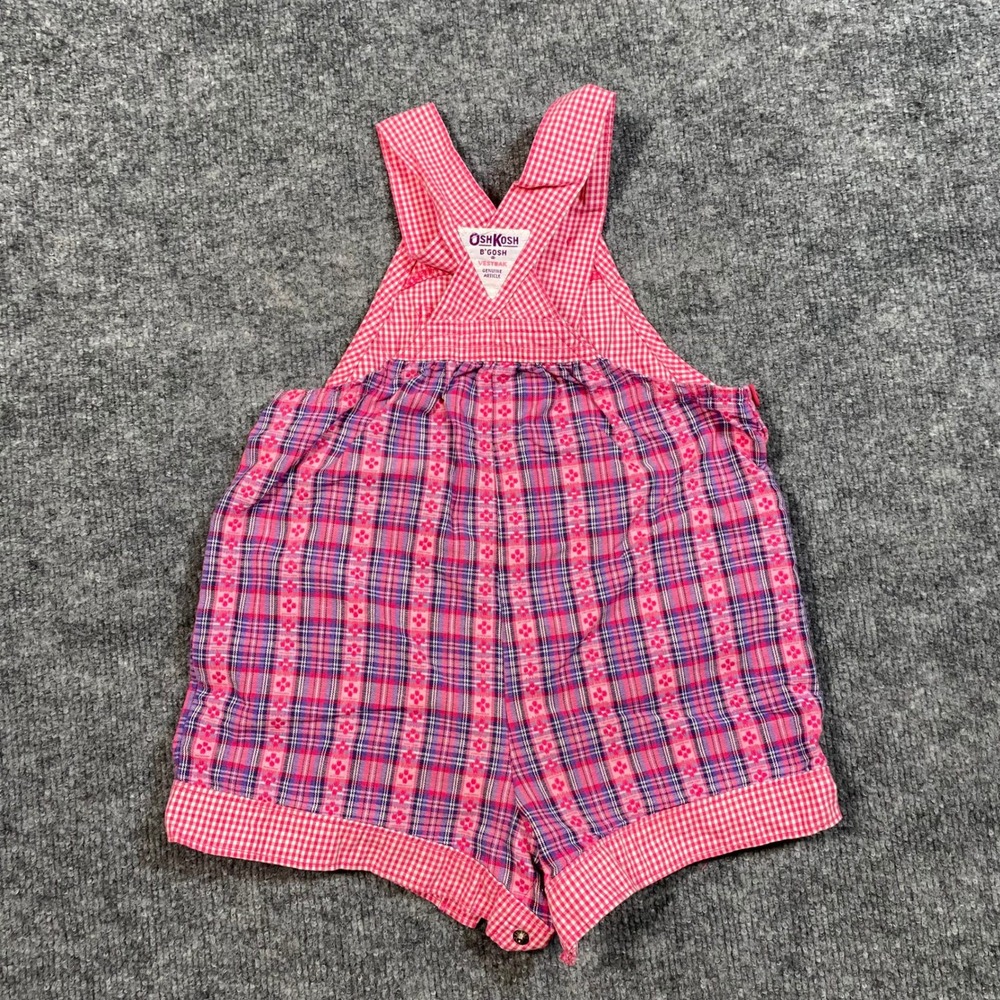 Vintage OshKosh Bgosh Pink Plaid Gingham Shortalls 2T Made in USA 726-9032